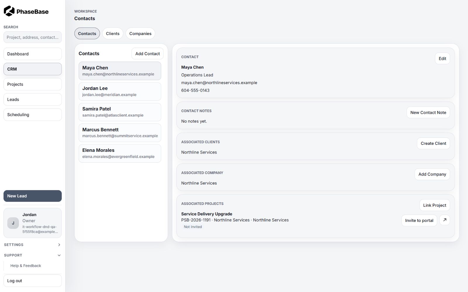 Client context in the PhaseBase application