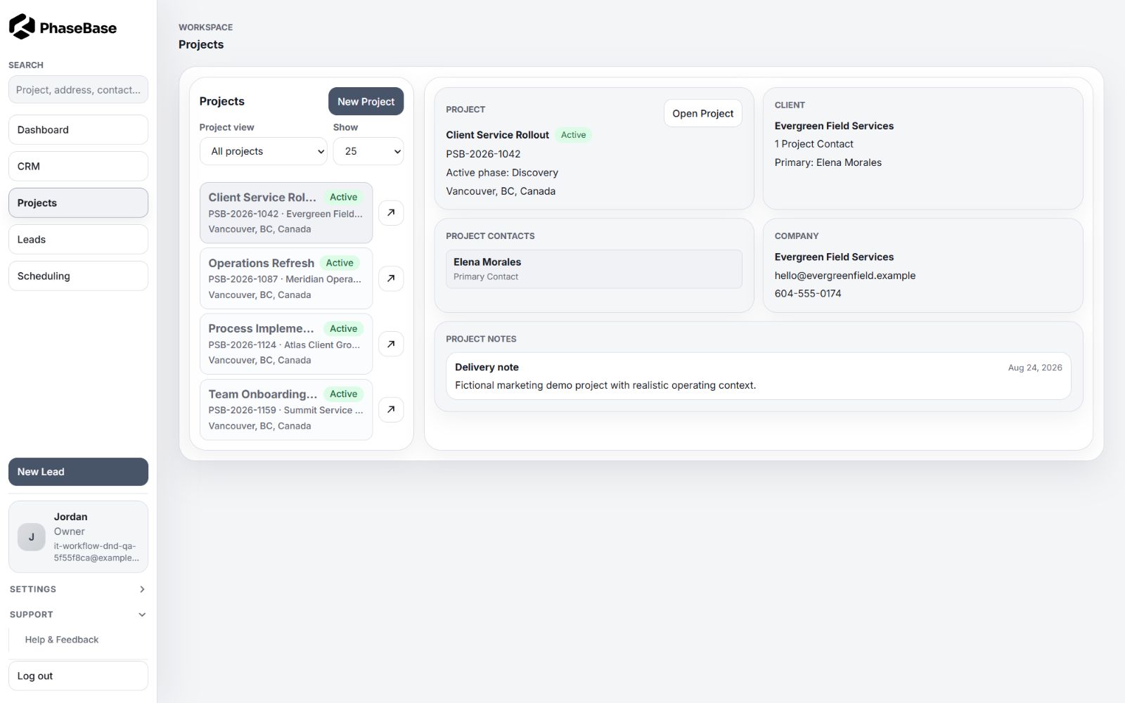 Project state in the PhaseBase application