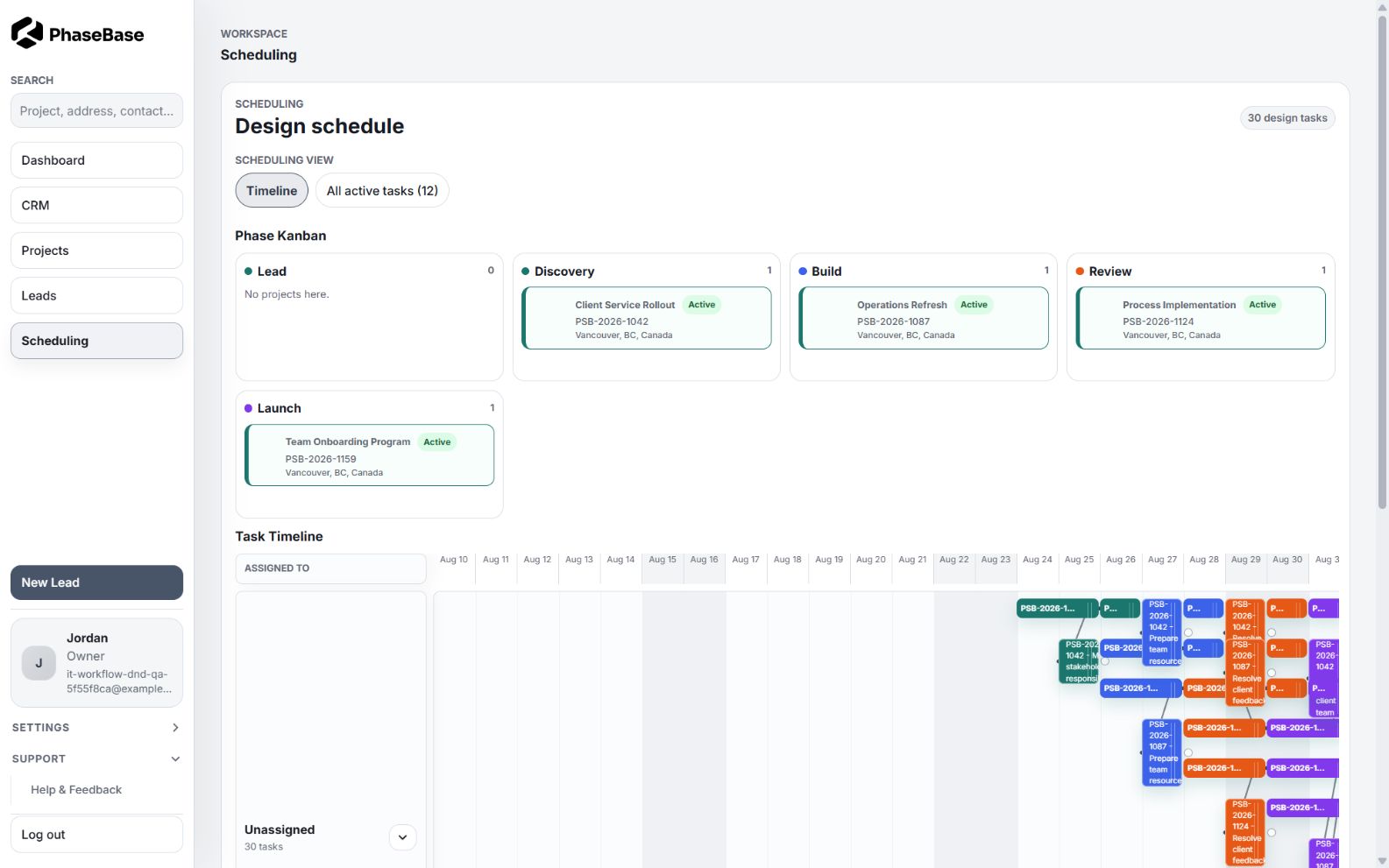 Timing in the PhaseBase application