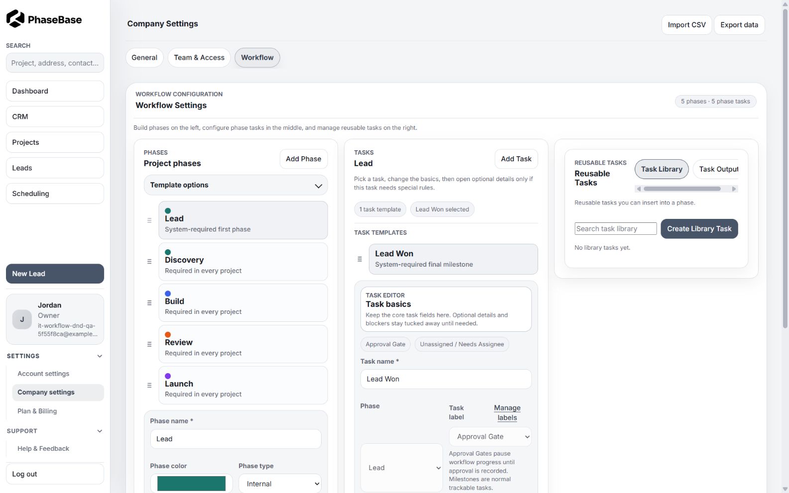 The SOP becomes the live workflow in the PhaseBase application